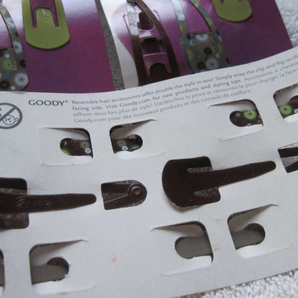 6 Goody Reversible Double Sided Snap Hair Clips Flowery & Solid Brown White - Picture 7 of 10